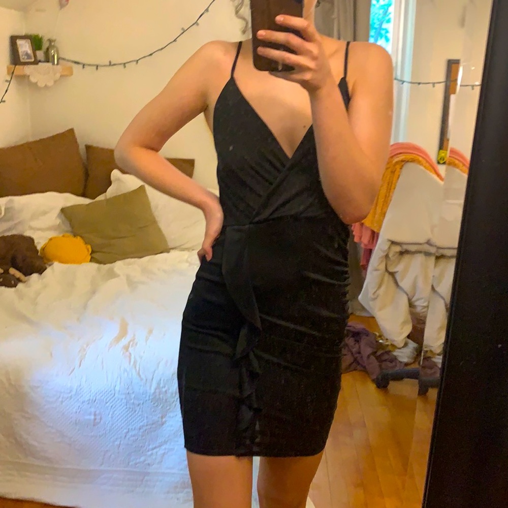 Perfect ruched black mini dress